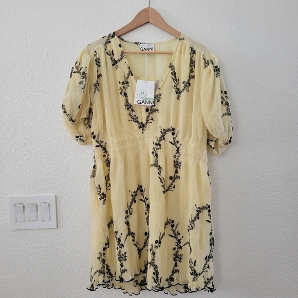 Ganni Yellow Floral Mini Dress - Picture 4 of 10